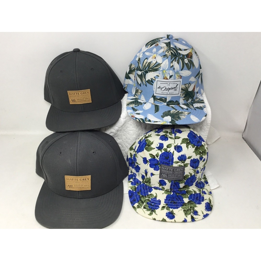 Matte Grey Haus of Grey Cooperative Hat Lot Of 4 Aloha Hawaiin Floral See Pics
